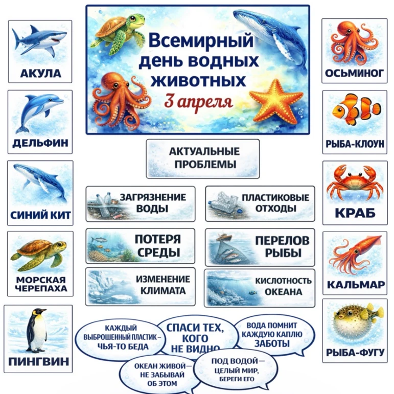 🌏 🦭🐟Международный праздник 3 апреля - День водных животных!