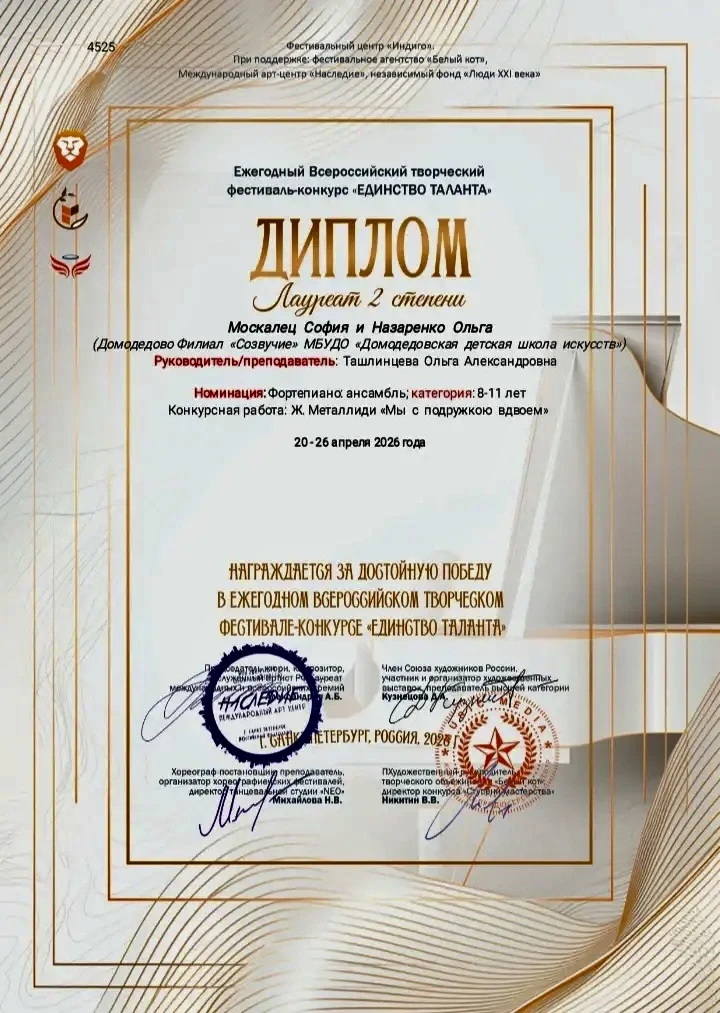 Филиал «Созвучие»

ПОЗДРАВЛЯЕМ 💐

🎵Москалец Софию и Назаренко Ольгу 
с Лауреатом 2 степени
(препод