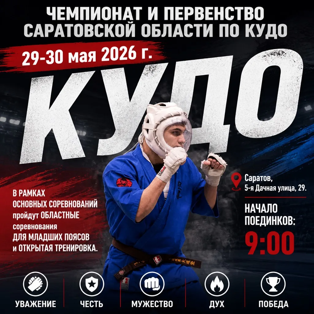 🏆 Чемпионат и Первенство Саратовской области по КУДО!

Друзья, внимание!

Уже совсем скоро, 30 мая 