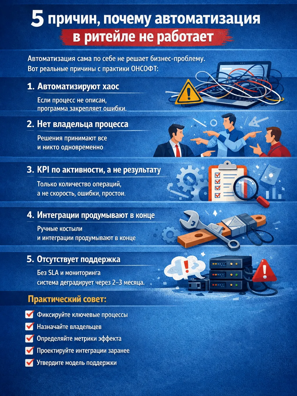 5 причин, почему автоматизация в ритейле не работает
Автоматизация сама по себе не решает бизнес-про