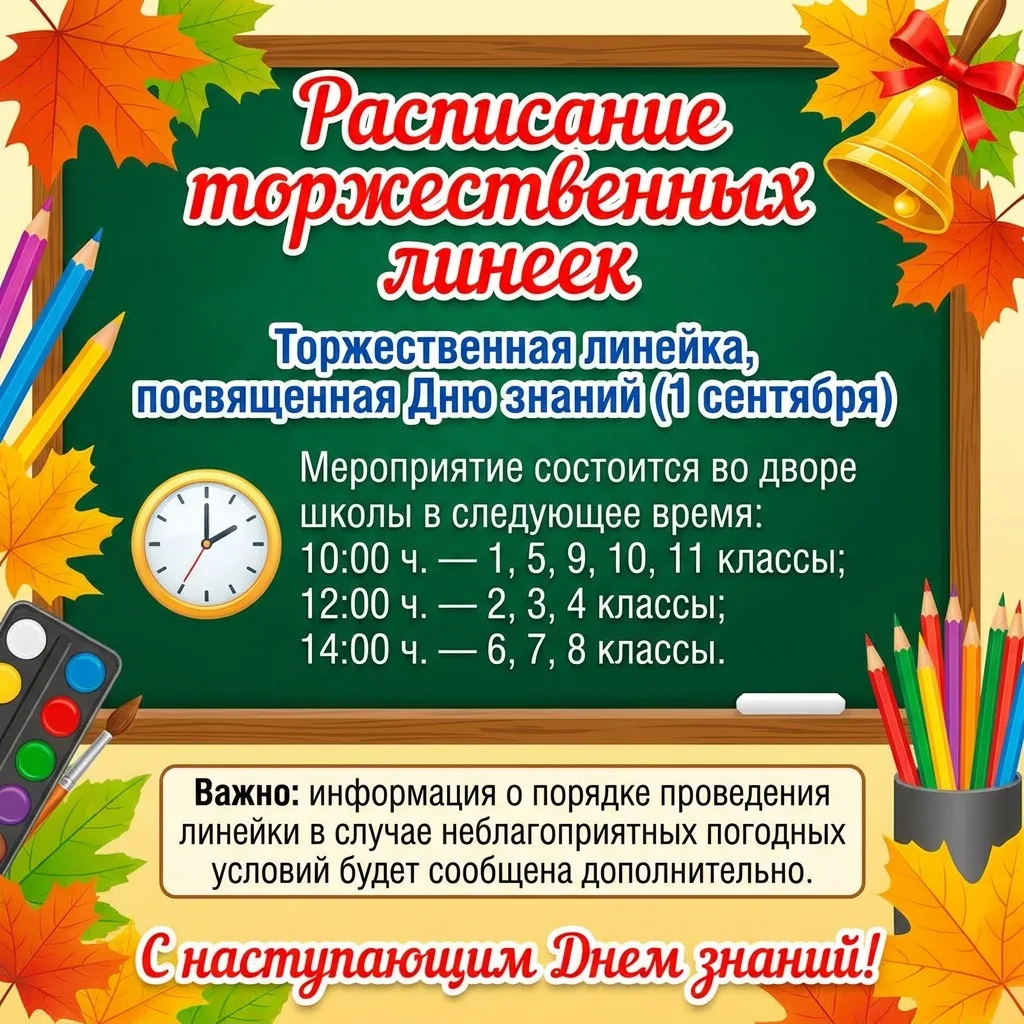 Торжественная линейка, посвященная Дню знаний (1 сентября).