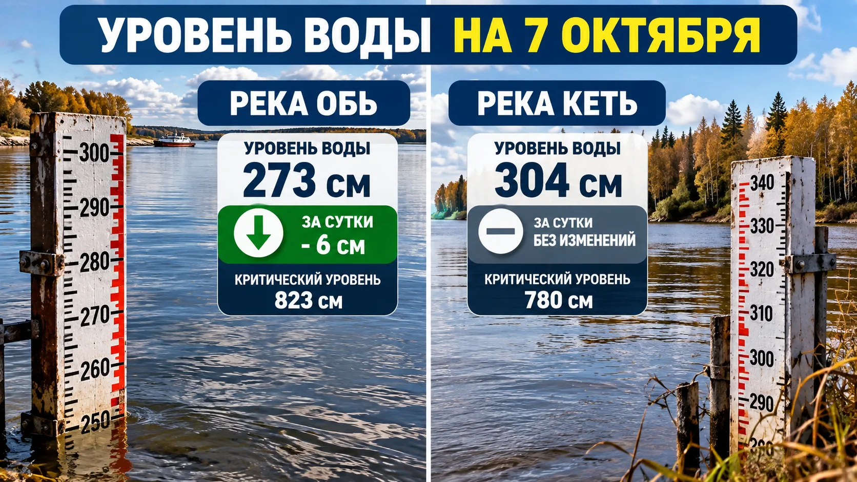 🌊 Уровень воды в Оби и Кети на 7 октября