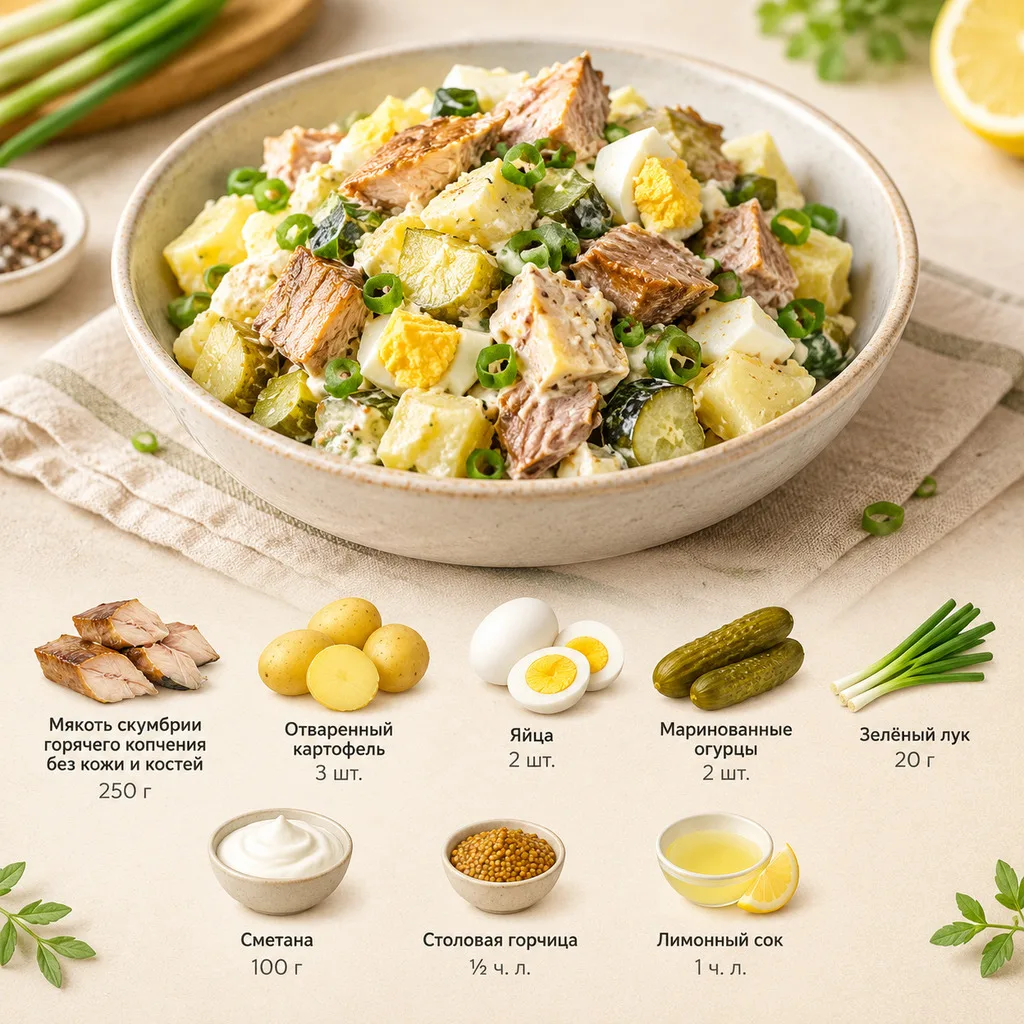 Салат со скумбрией горячего копчения 🤤