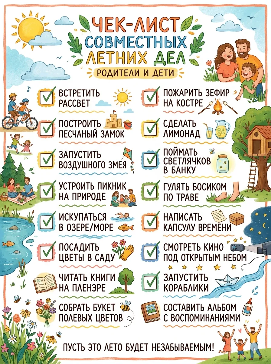 Как провести лето с детьми. Чек-лист для родителей.