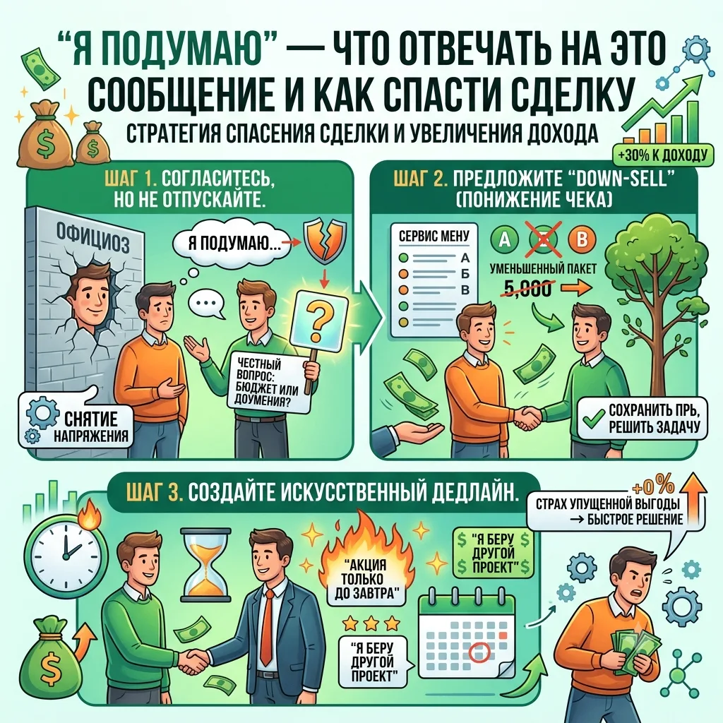 "Я подумаю" — что отвечать на это сообщение и как спасти сделку
 

Из всех возможных возражений клие
