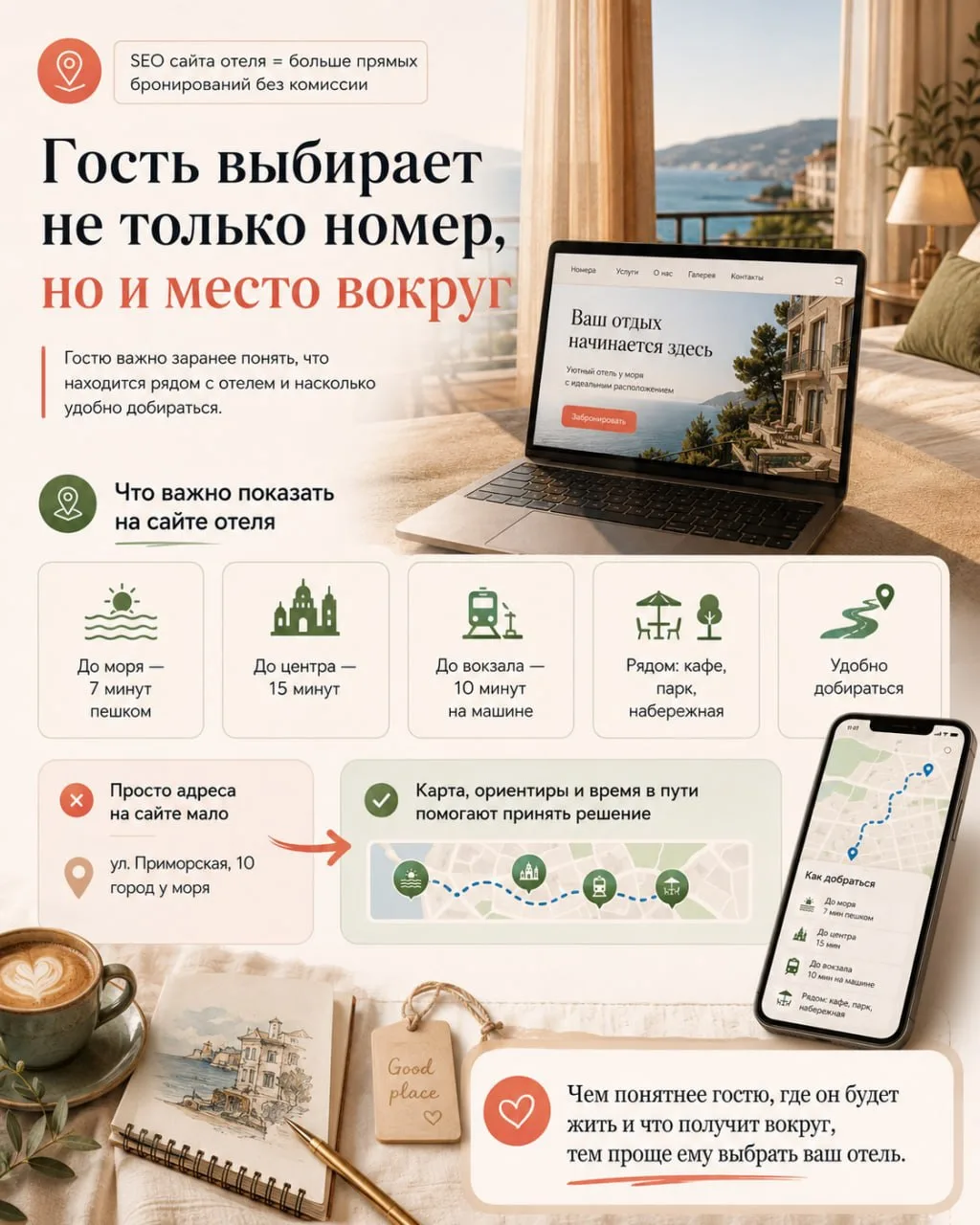 🧭 Гость выбирает не только номер, но и место вокруг