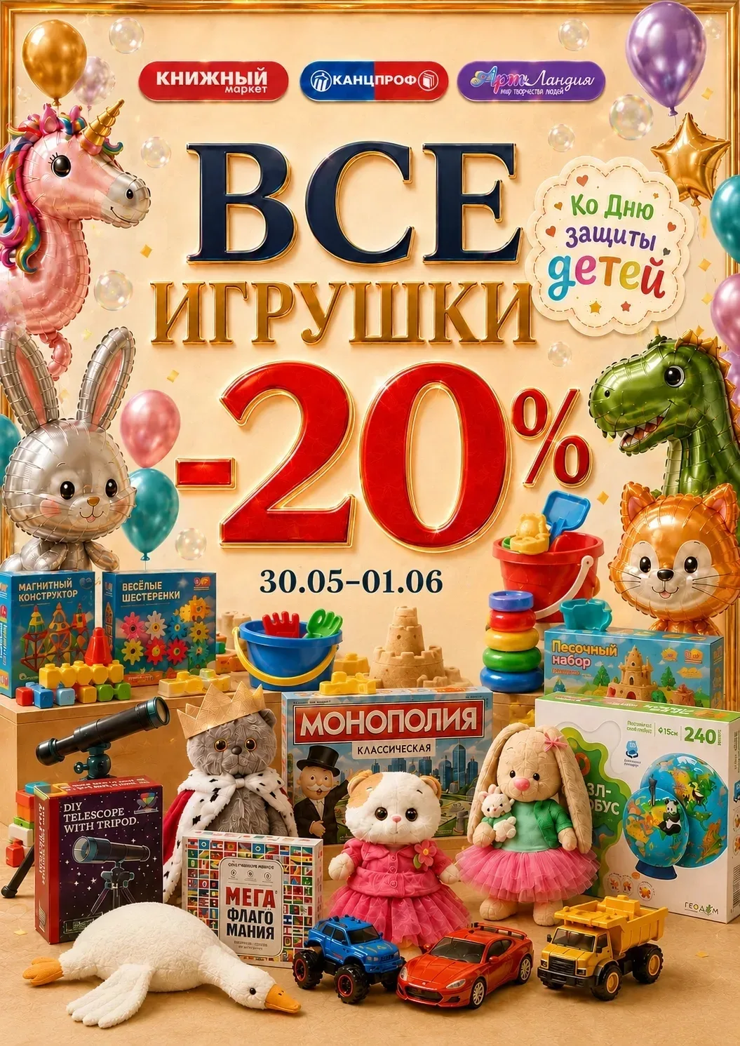 ❗️Ко дню Защиты детей во всех магазинах сети Канцпроф, Книжном маркете и в Артландии ск...