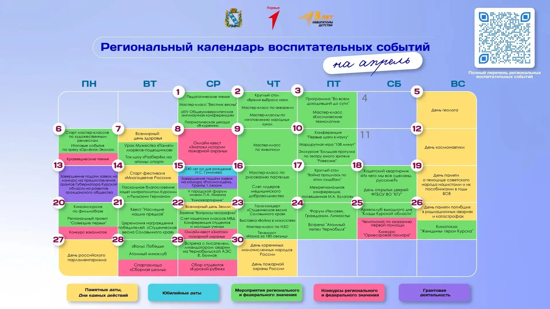 📅 Региональный календарь воспитательных событий на апрель для образовательных организа...