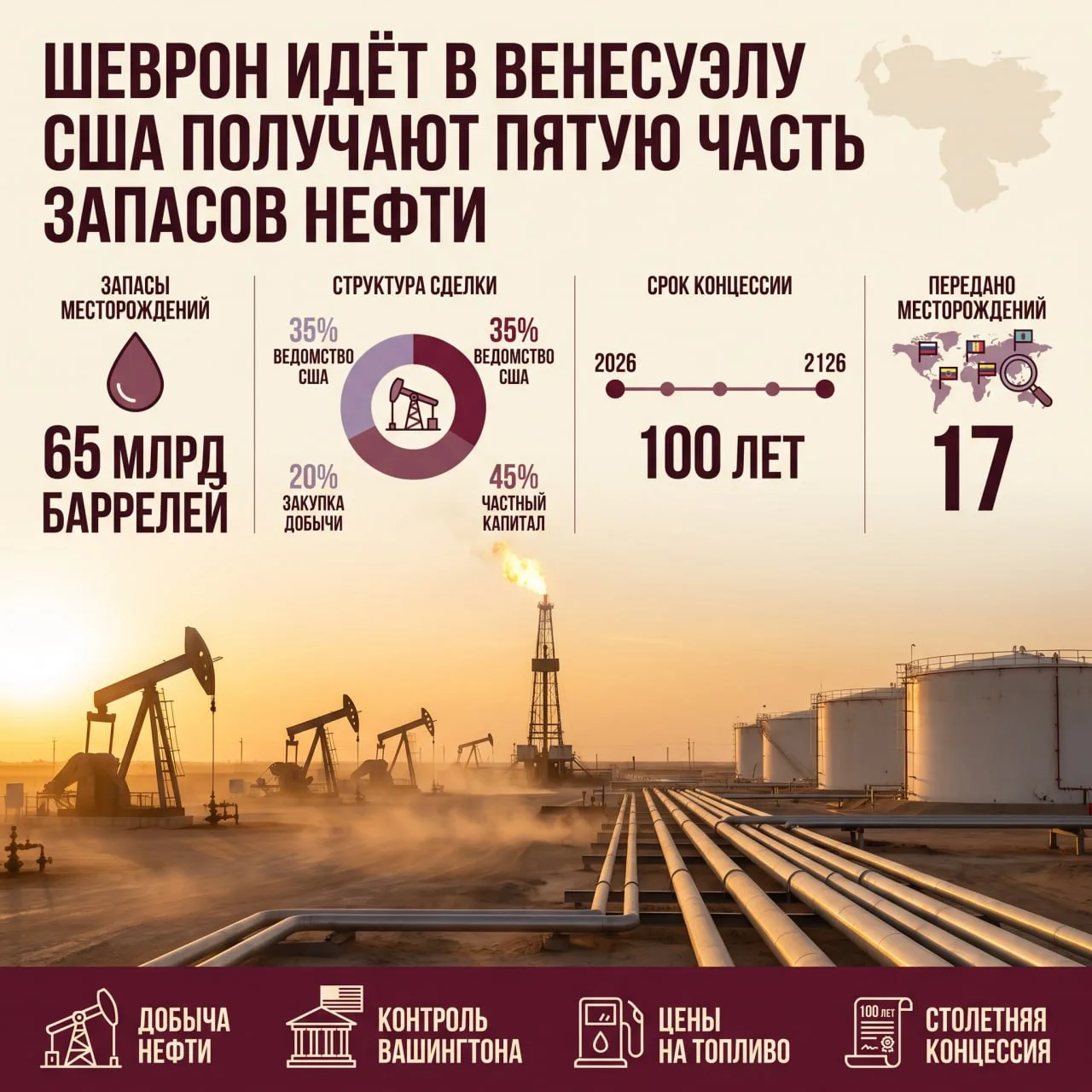 Chevron заходит в Венесуэлу: Вашингтон получает пятую часть нефти