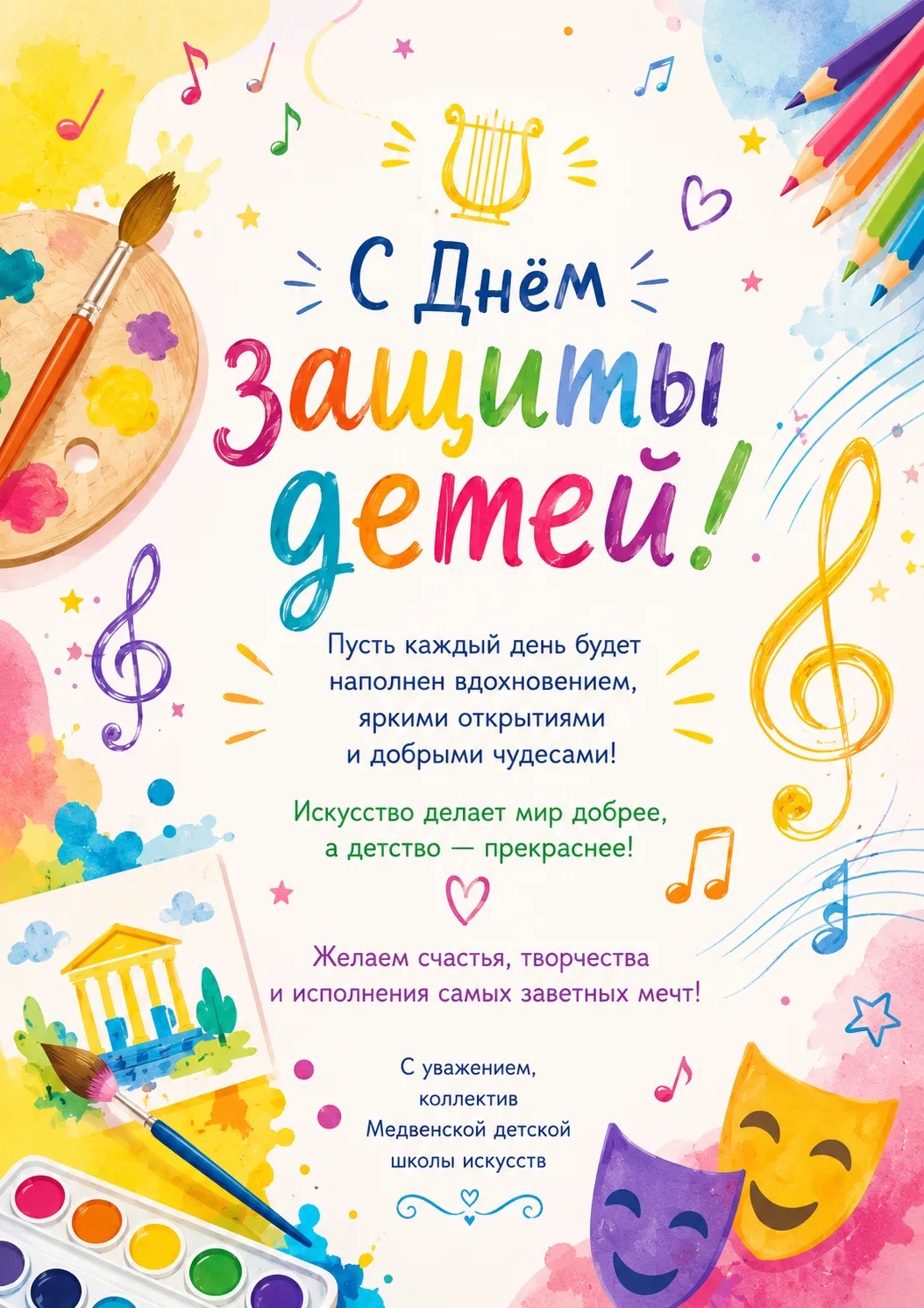 🎨🌈 Дорогие дети, уважаемые родители! 🌈🎨От всей души поздравляем вас с Днём защиты д...