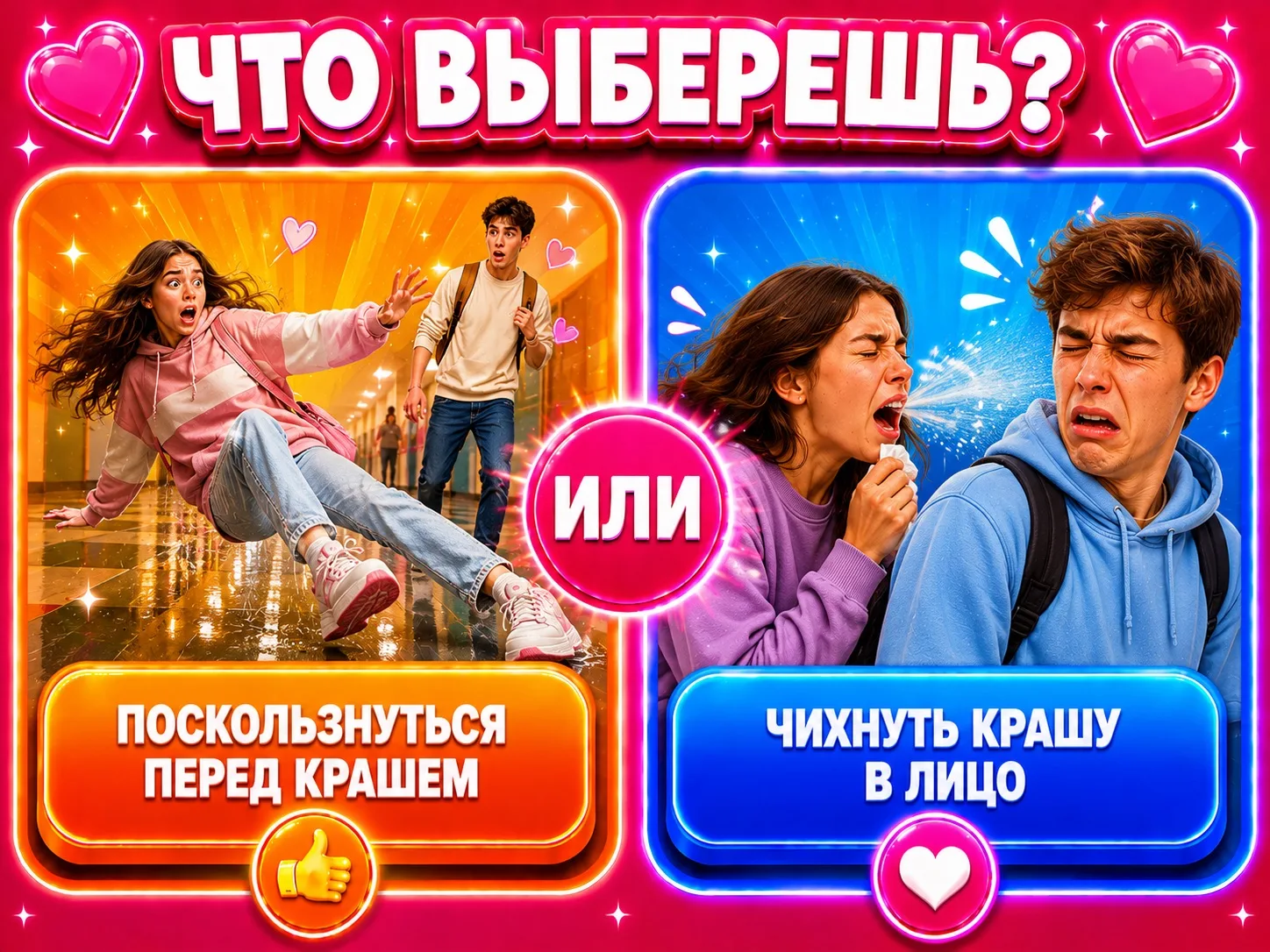 Поскользнуться перед крашем или чихнуть крашу в лицо?