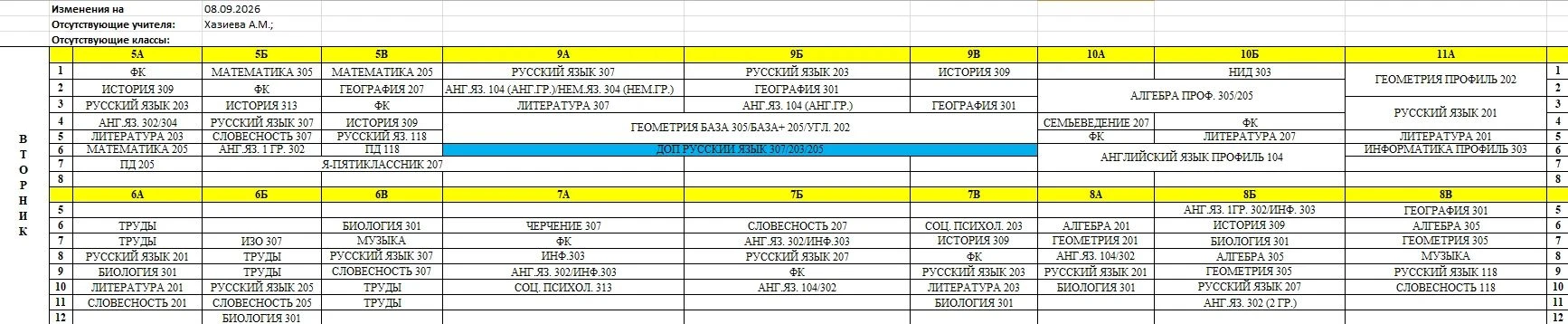 Добрый день, расписание на 08.09.