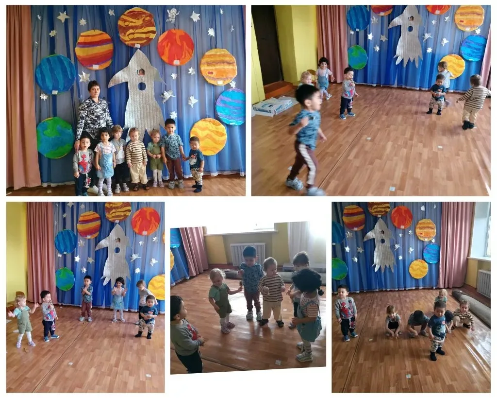 Развлечение посвящённое "Дню космонавтики", " Мы в космосе".Цель: продолжать учить дете...