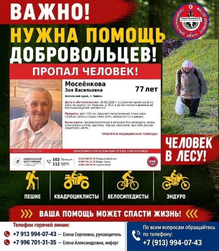 Пожилая женщина пропала в лесу в Алтайском крае