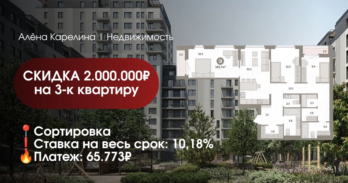 СКИДКА 2.000.000 ₽  НА ТРЕХКОМНАТНУЮ КВАРТИРУ🔥
