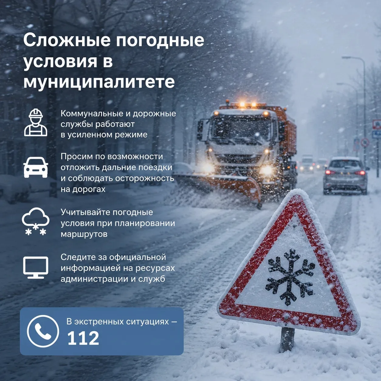 Уважаемые подписчики, в муниципалитете сохраняются сложные погодные условия