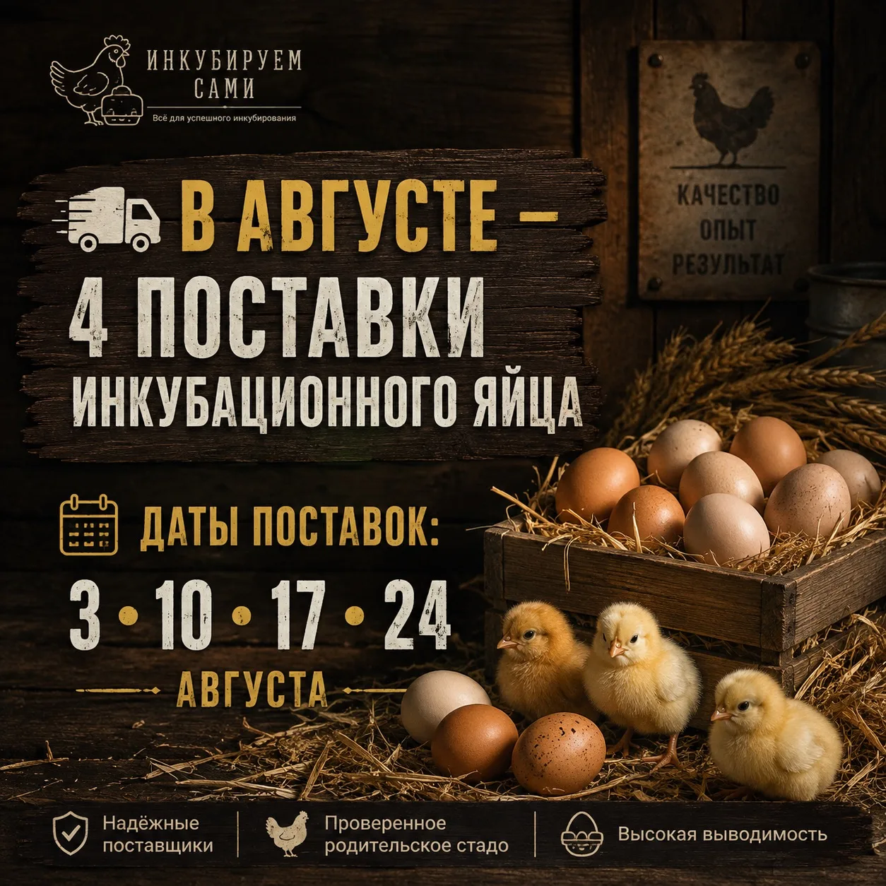 🚛 В августе планируем 4 поставки инкубационного яйца