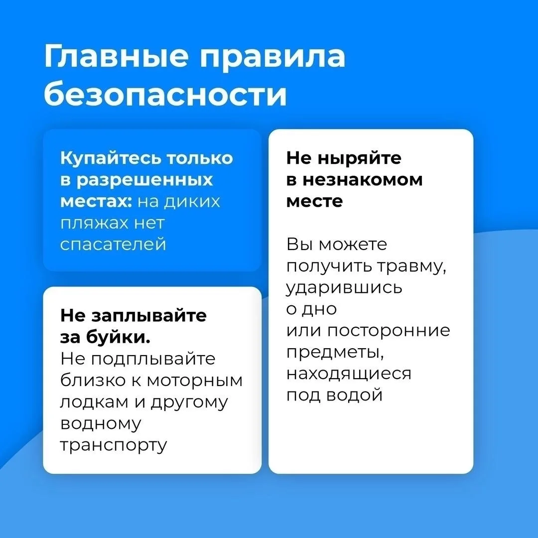 ❗️Напоминаем жителям нашего округа о правилах безопасности у воды и на водных объектах. Давайте не б