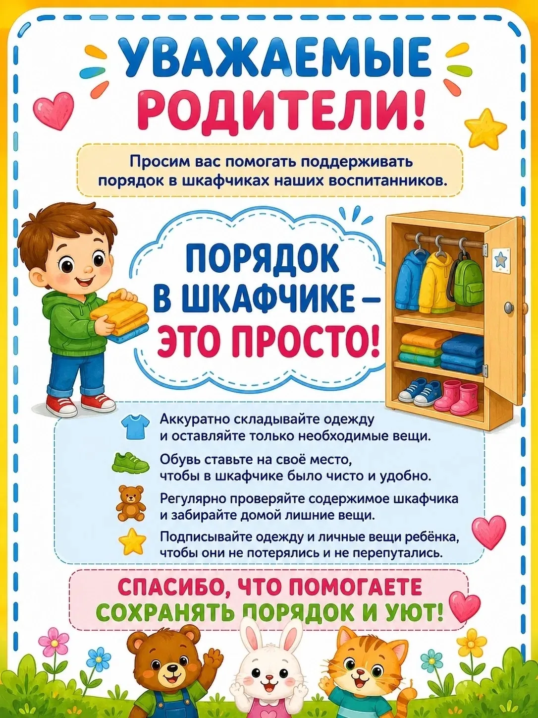 Порядок в шкафчиках — важная часть организации пространства в ДОУ ☝🏻