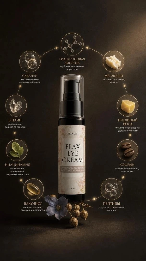 Лифтинг-крем для области вокруг глаз с бакучиолом FlaxEyeCream - 30мл