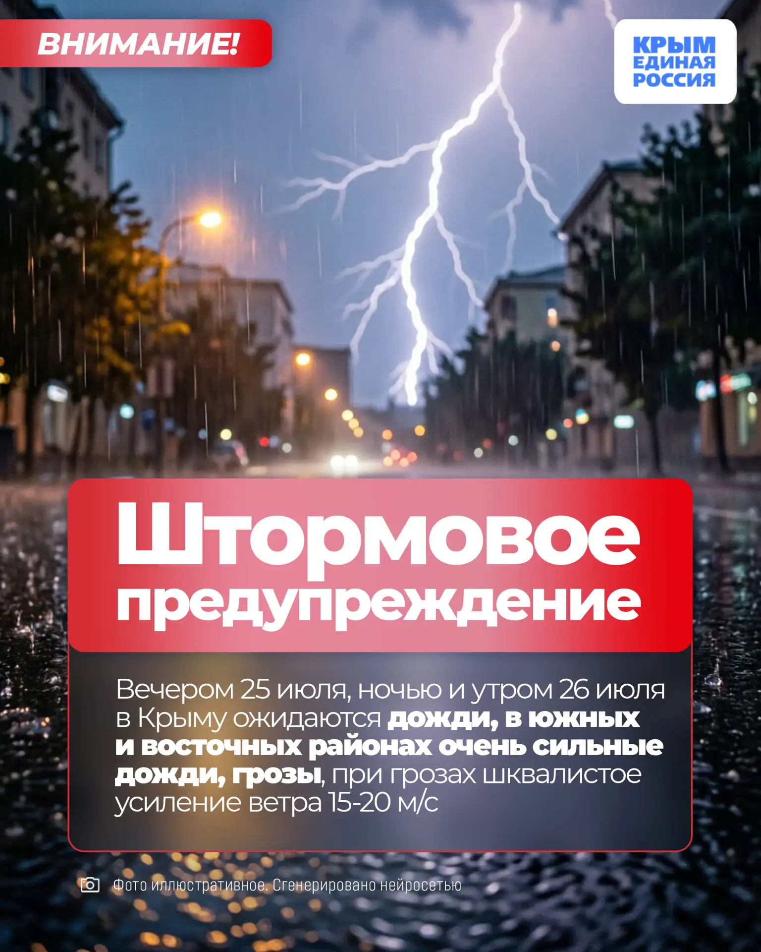 ‼⛈ Вечером 25 июля, ночью и утром 26 июля в Крыму ожидаются дожди, в южных и восточных районах очень