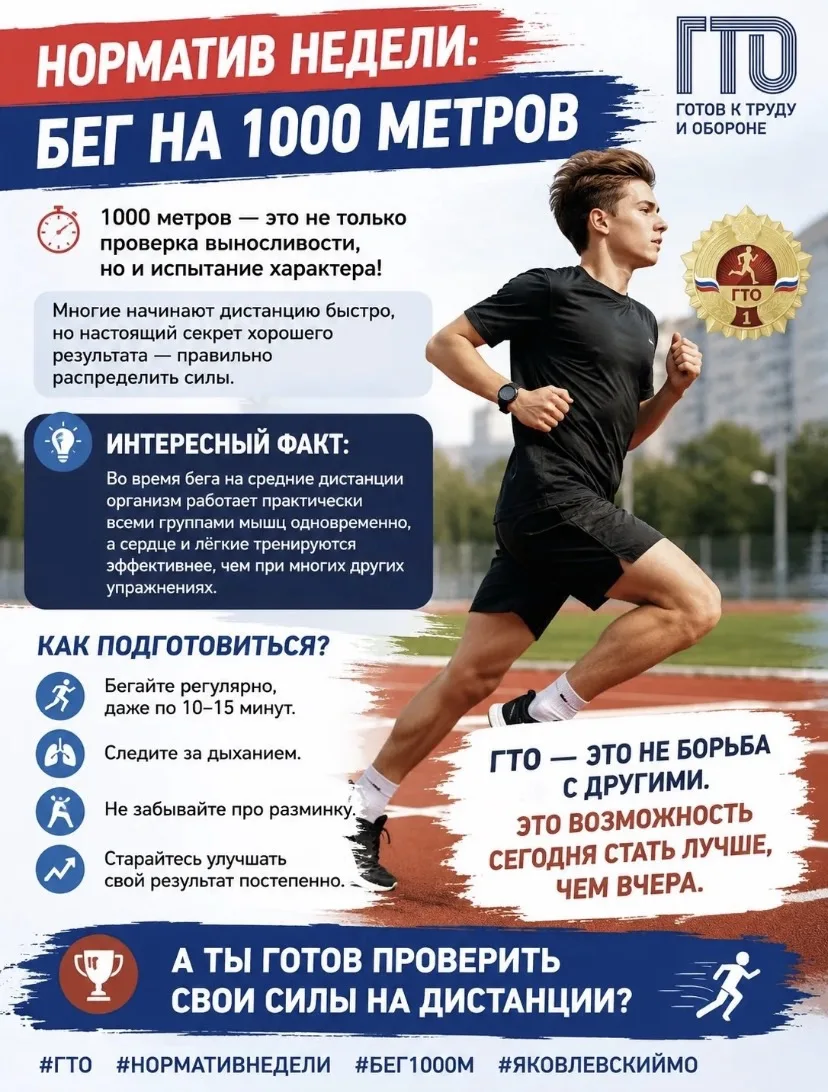 Норматив недели: бег на 1000 метров

Знаете ли вы, что 1000 метров — это не только проверка вынослив