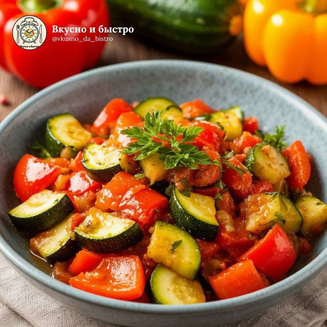 🥒 Кабачки, тушённые с помидорами и сладким перцем
