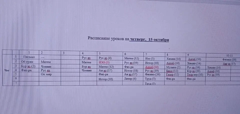 📚Расписание на четверг, 15 октября 👆