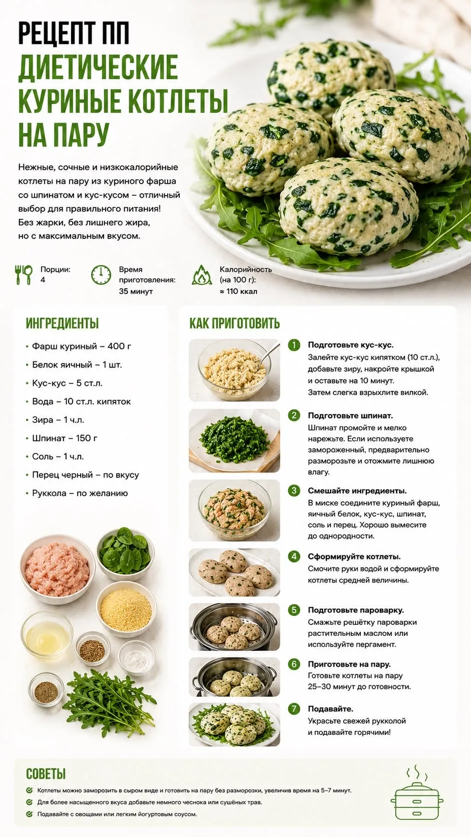 ПП Диетические куриные котлеты на пару 🧆