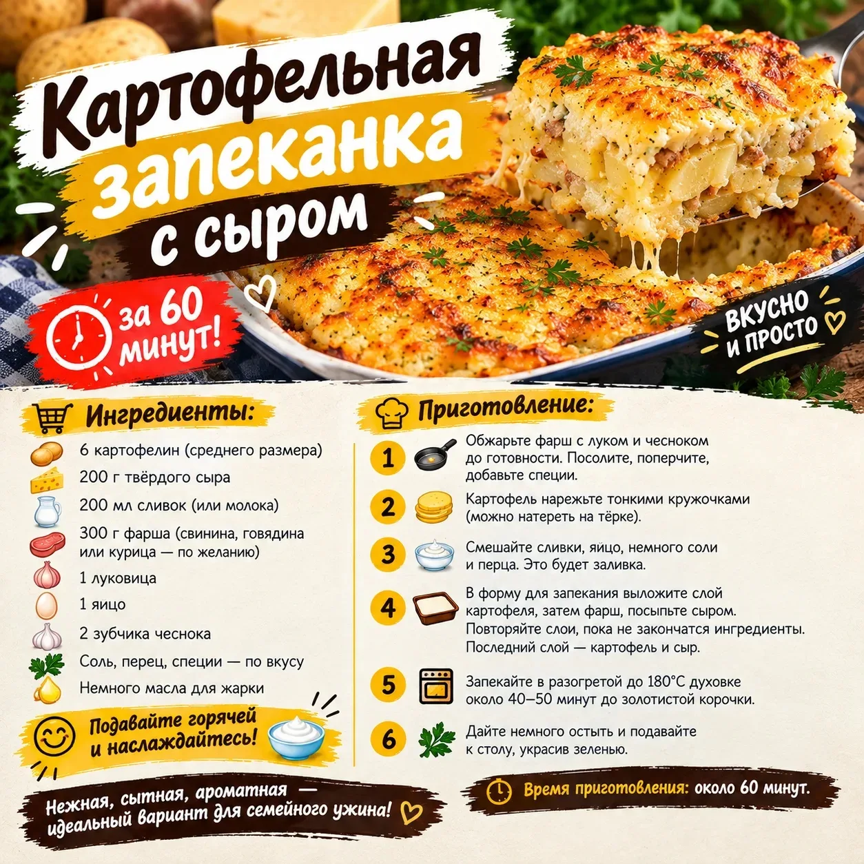 🥔🧀 КАРТОФЕЛЬНАЯ ЗАПЕКАНКА С СЫРОМ 😍🔥