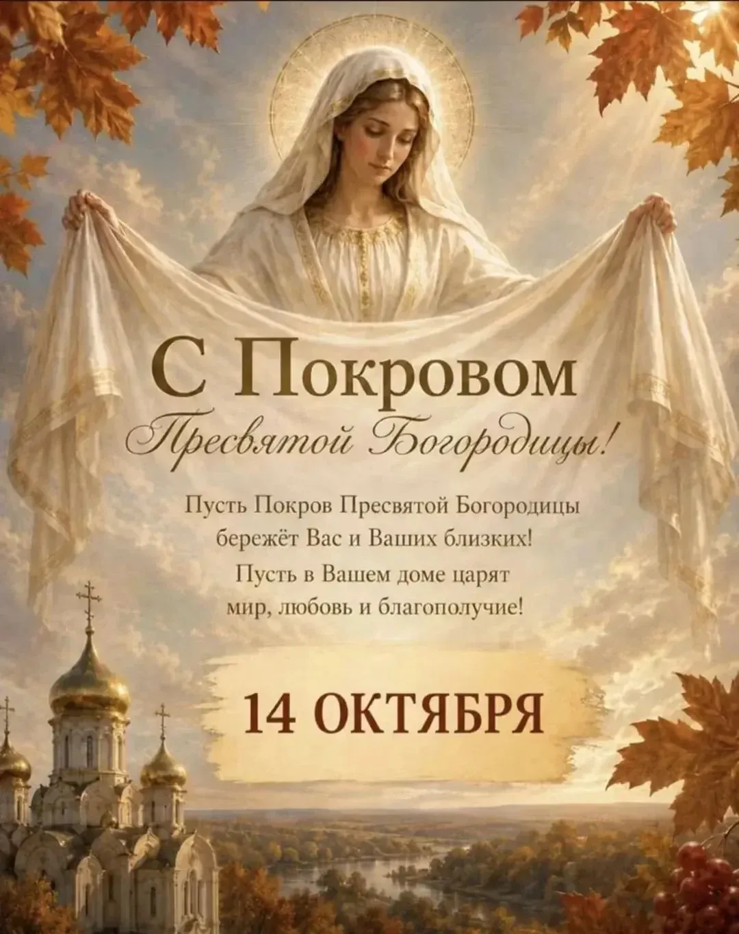 Пусть Божья Матерь укроет вас и ваших близких своим омофором от  всех бед, болезней и н...