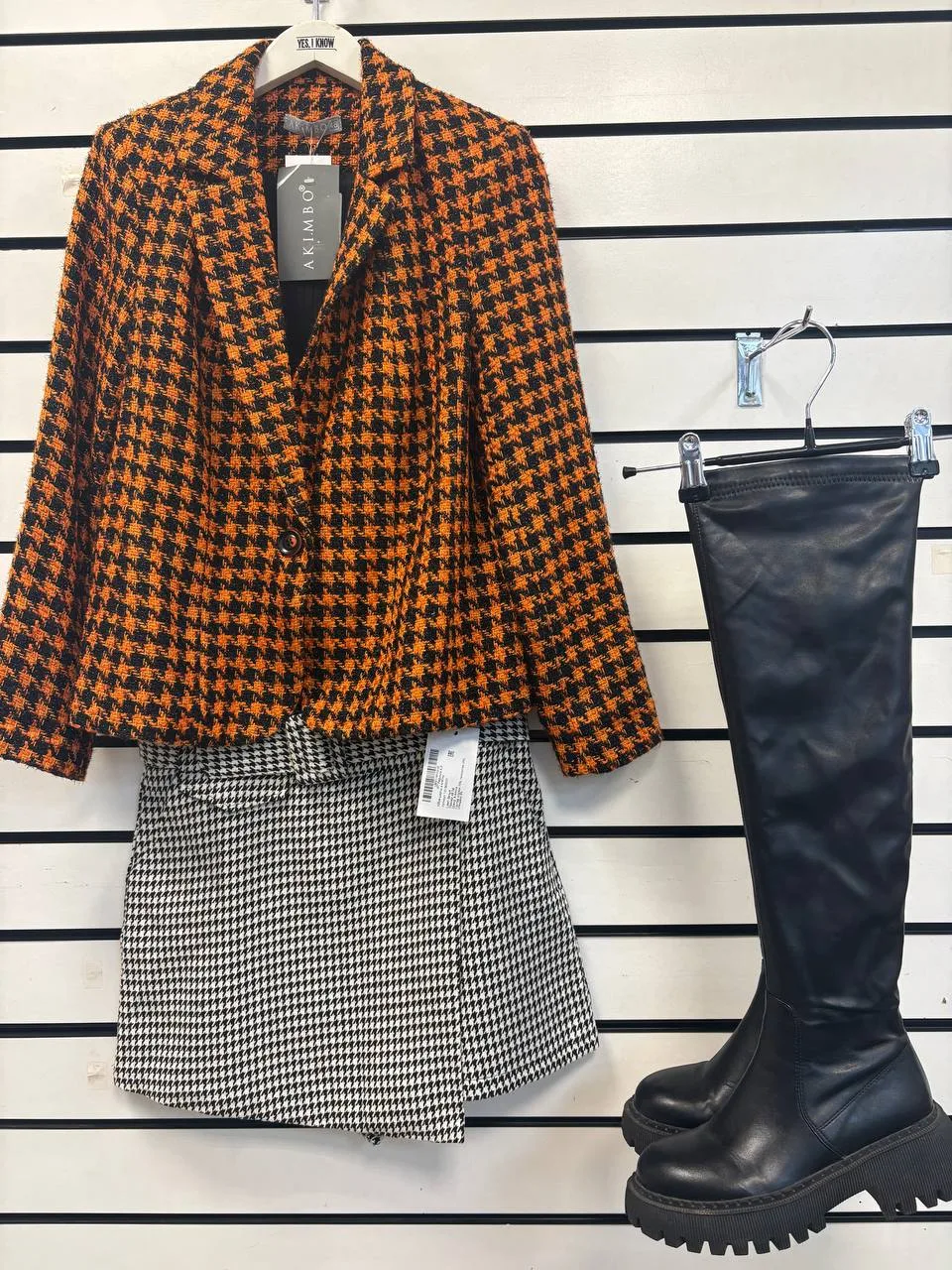 🧡🖤🧥 Жакет оранжевый с чёрным в гусиную лапку. Состояние новое, с биркой.💥💥💥
