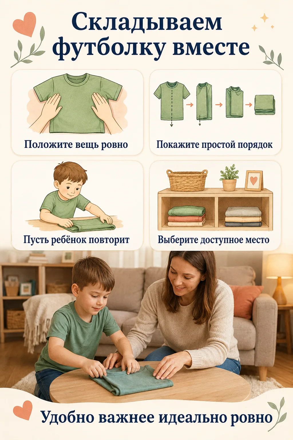 👕 Складываем футболку вместе