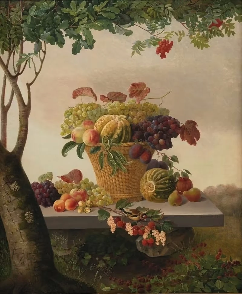 "Корзина с фруктами на фоне пейзажа", 1832 г.