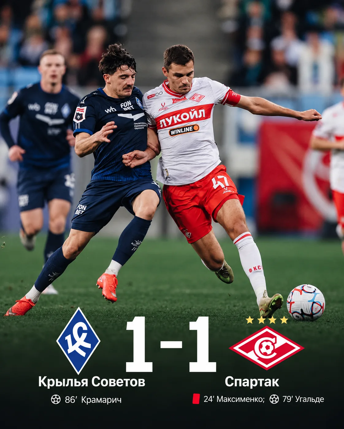 ⚽️ «Спартак» в меньшинстве упустил победу в Самаре — 1:1