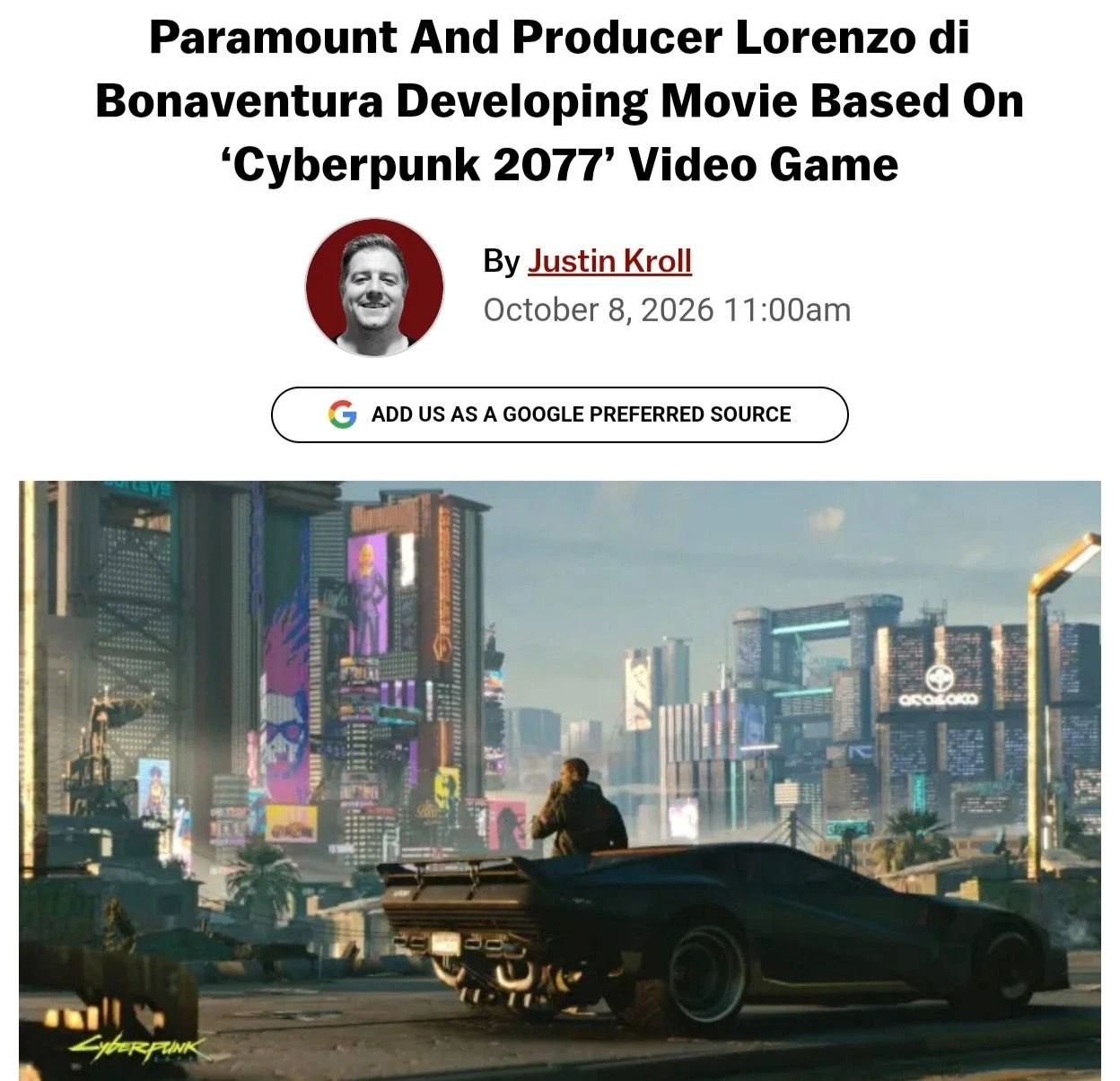 Cyberpunk 2077 получит собственный фильм — экранизацией займется Paramount Pictures.