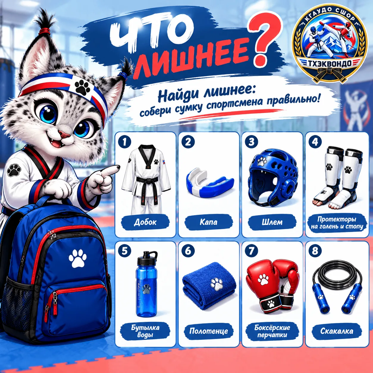 🎒 Найди лишнее: собери сумку спортсмена правильно!