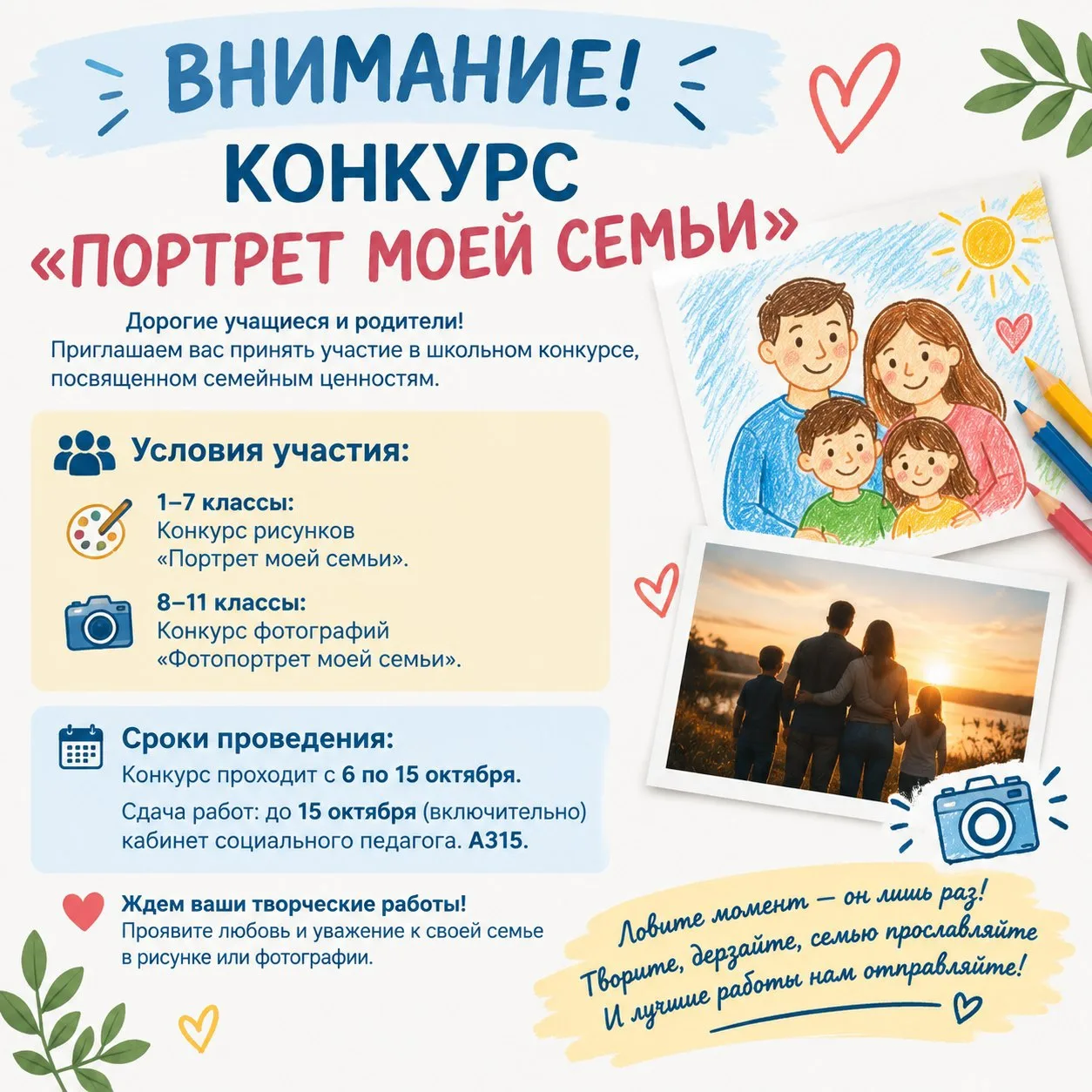 ВНИМАНИЕ! КОНКУРС «ПОРТРЕТ МОЕЙ СЕМЬИ»