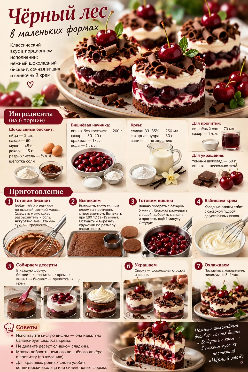 🍒 «Чёрный лес» в маленьких формах — 6 порций