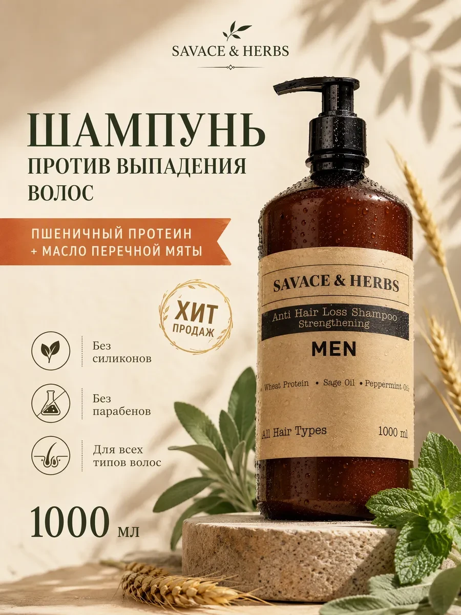 ⚡️ Шампунь против выпадения волос 1000 мл мужской