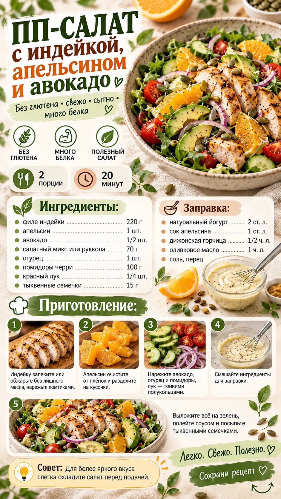 🥗 ПП-салат с индейкой и апельсином 🍊