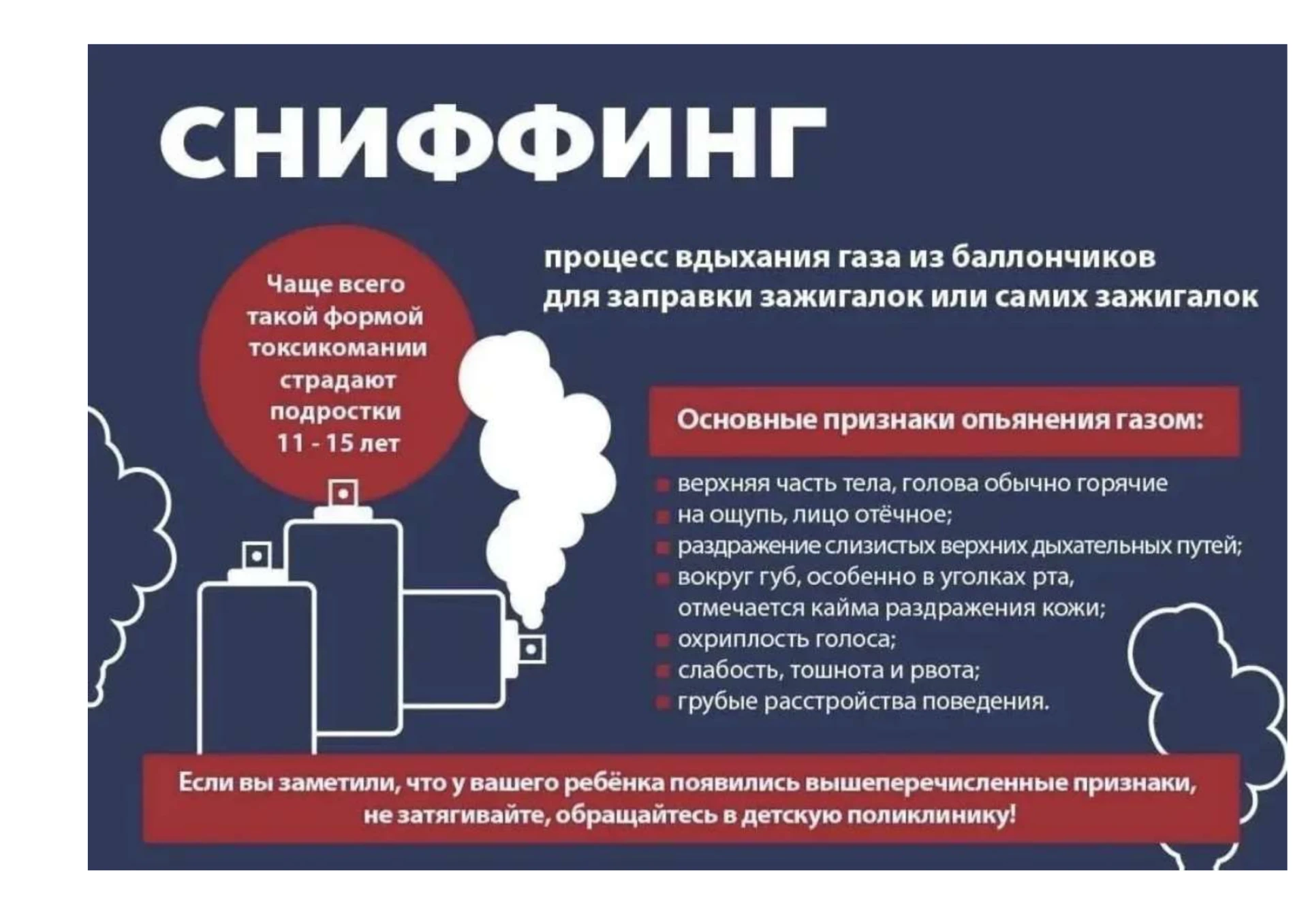 ‼Сниффинг - это очень опасно! Если Вы заметили, что у Вашего ребёнка появились симптомы...