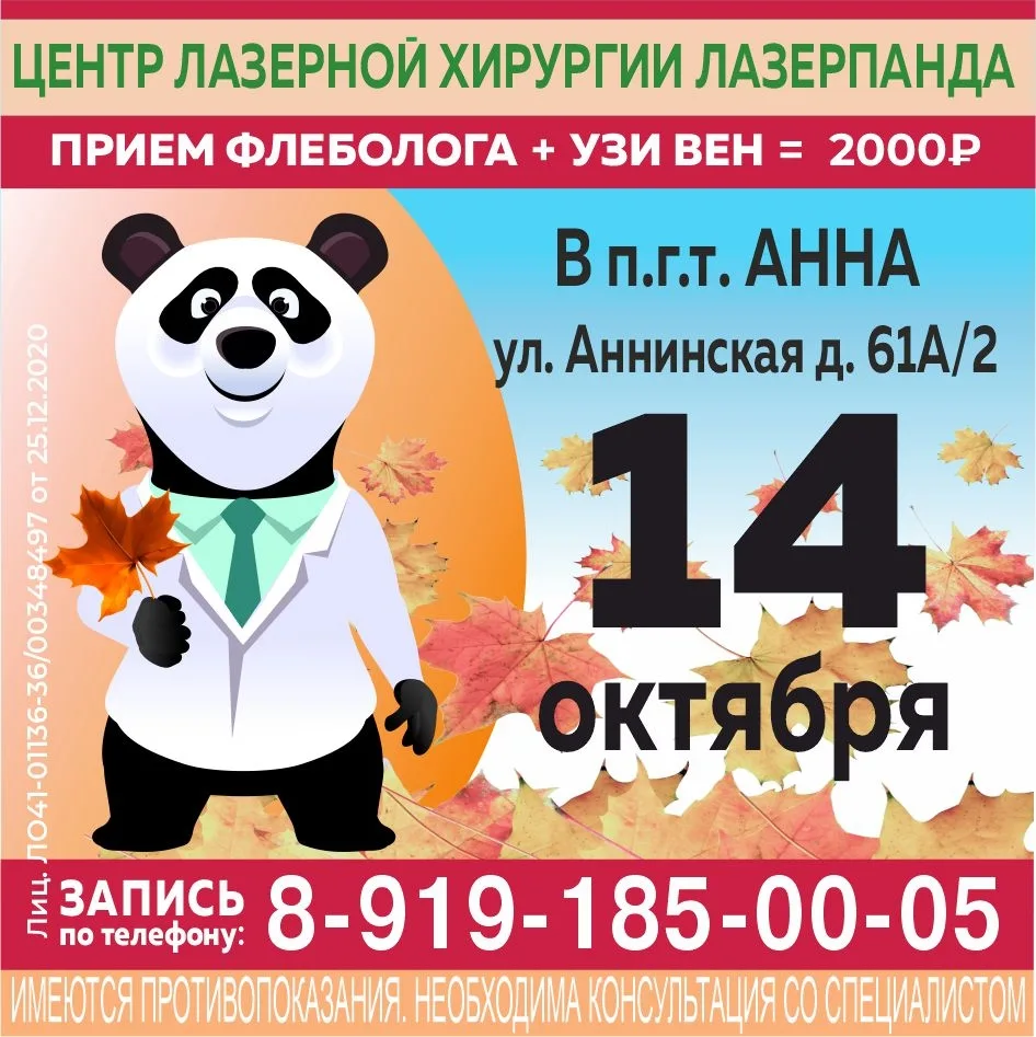 Только один день - 14 октября в п.г.т. Анна - приём врача-флеболога из клиники «ЛазерПа...