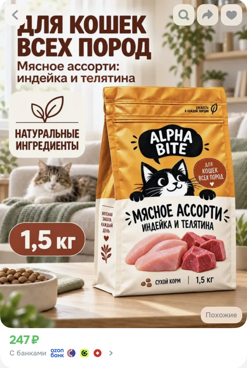 Корм для кошек , 1,5 кг