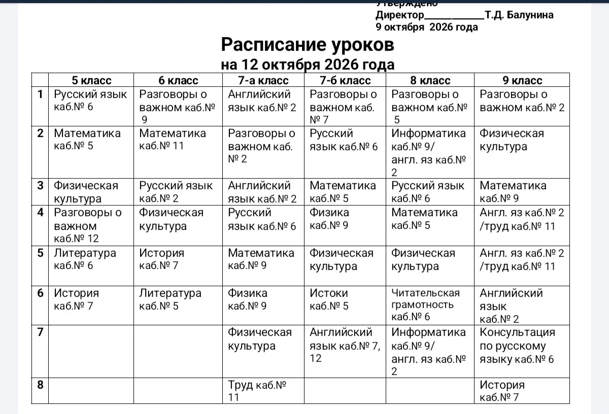 Расписание 12 октября