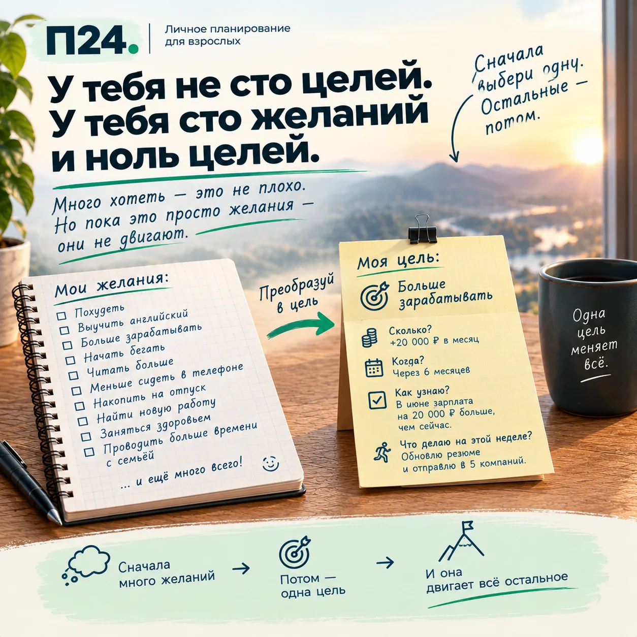 У тебя не сто целей. У тебя сто желаний и ноль целей.