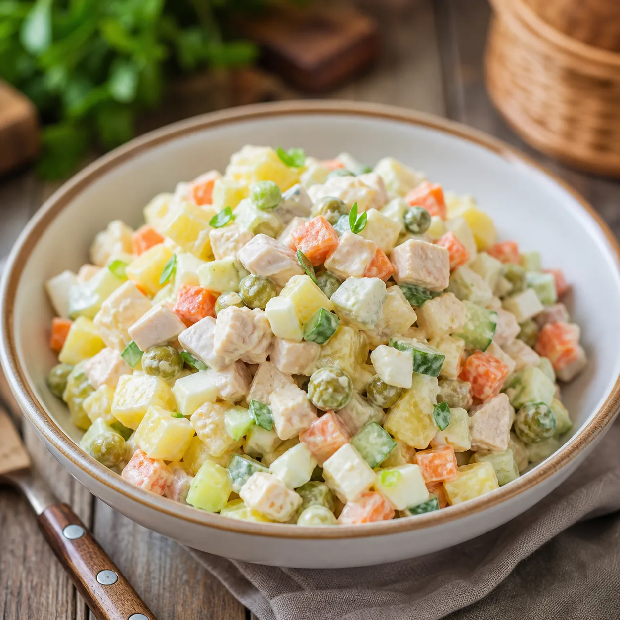 Оливье с курицей на стол без лишней возни