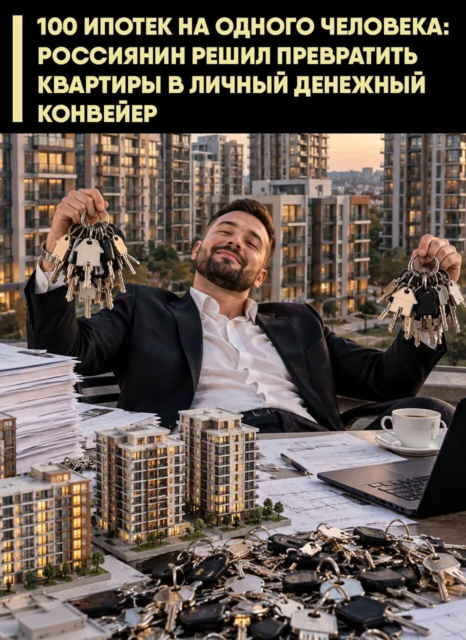 💸 В России мужчина оформил 100 ипотечных кредитов, чтобы скупать квартиры и сдавать их...