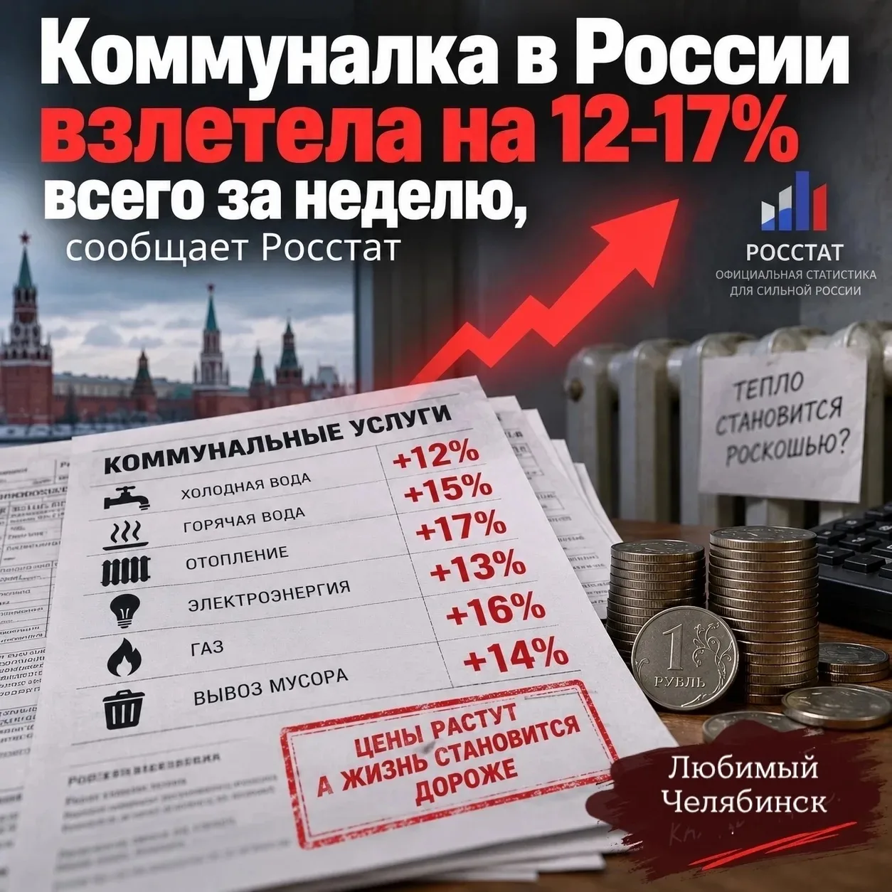 💸 Коммуналка в России взлетела на 12-17% всего за неделю, сообщает Росстат