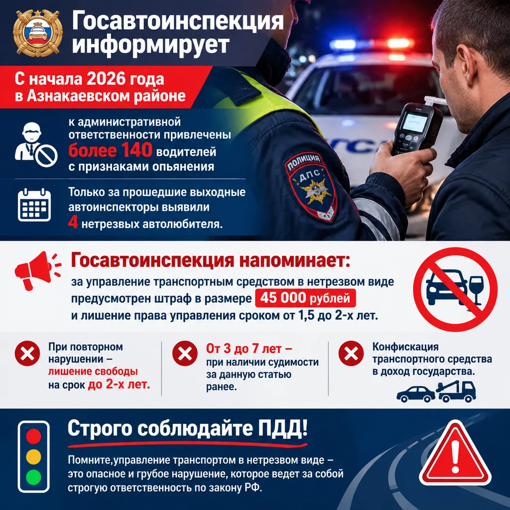 Помните,управление транспортом в нетрезвом виде-это опасное и грубое нарушение,которое ...